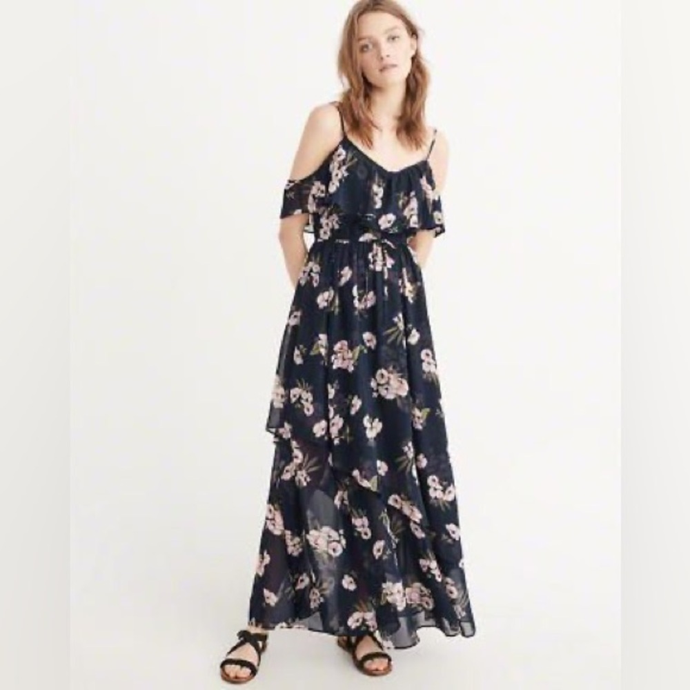 Abercrombie & Fitch Cold Shoulder Off the Shoulder Maxi Dress Flounce sz XS